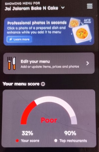 Menu Score Before Optimization